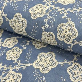 Bawełniana tkanina JEANS EMBROIDERY Flora design D