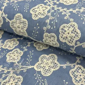 Bawełniana tkanina JEANS EMBROIDERY Flora design D