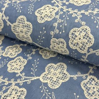 Bawełniana tkanina JEANS EMBROIDERY Flora design D