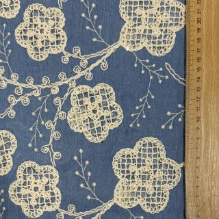Bawełniana tkanina JEANS EMBROIDERY Flora design D
