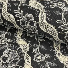 Bawełniana tkanina JEANS EMBROIDERY Flora design E