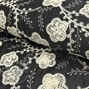 Bawełniana tkanina JEANS EMBROIDERY Flora design F
