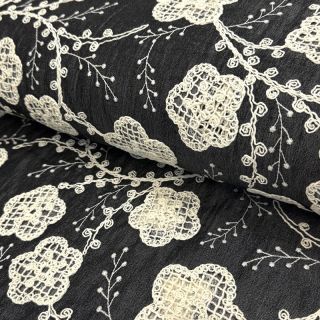 Bawełniana tkanina JEANS EMBROIDERY Flora design F